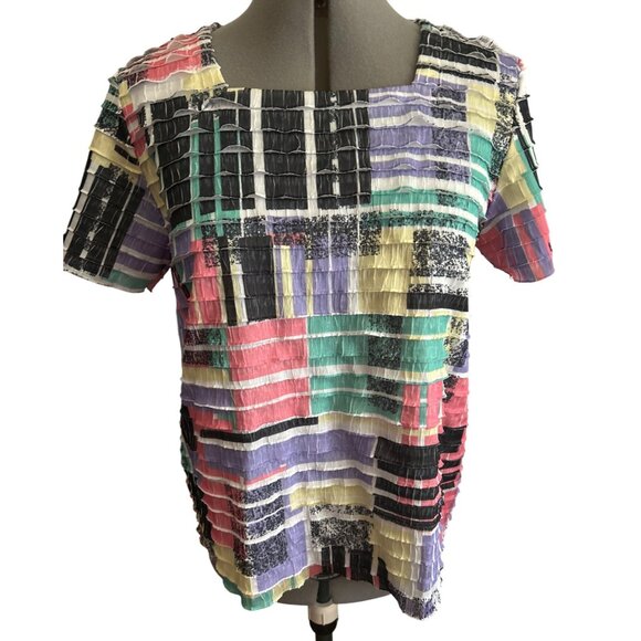Alfred Dunner Petite Square Neck Multicolored Layered Short Sleeve Top PS - Picture 1 of 7